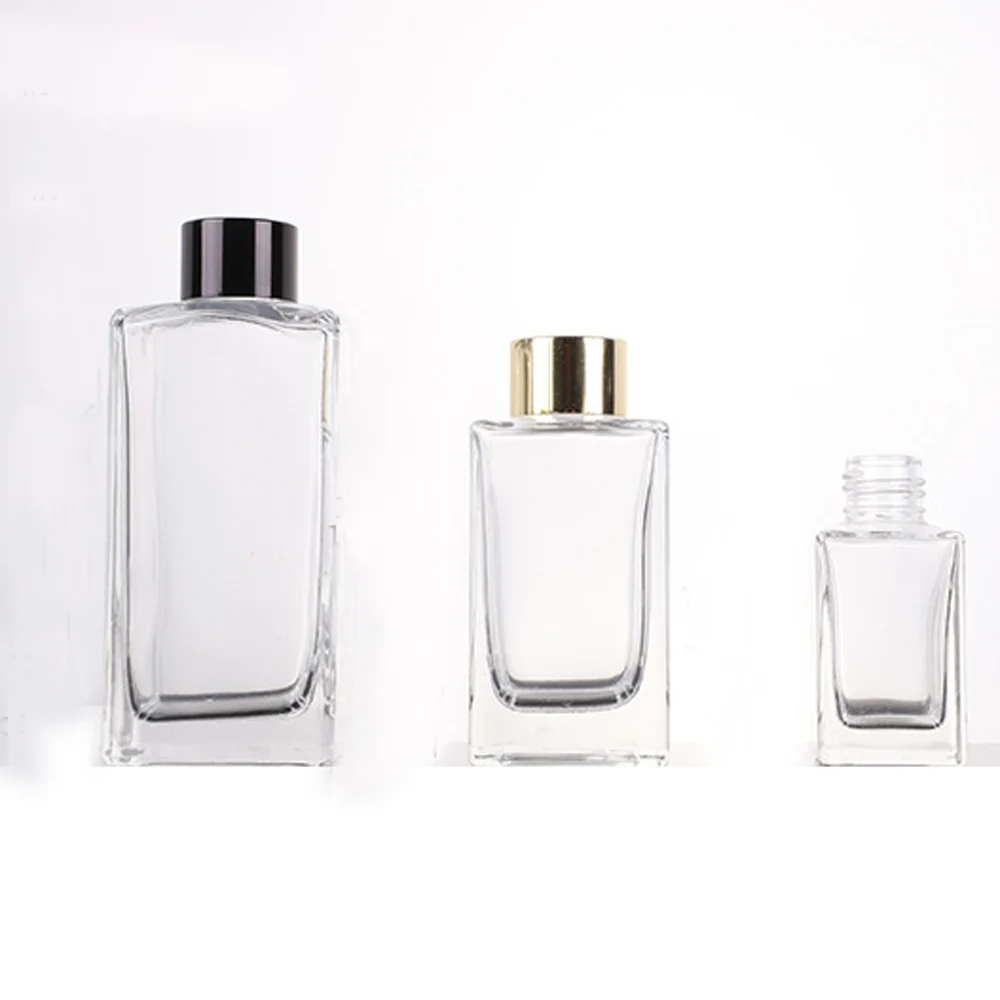 50ml&120ml&200ml empty cuboid shape Fragrance glass diffuser bottle&Aromatherapy bottles with alumite circle and plactic lids