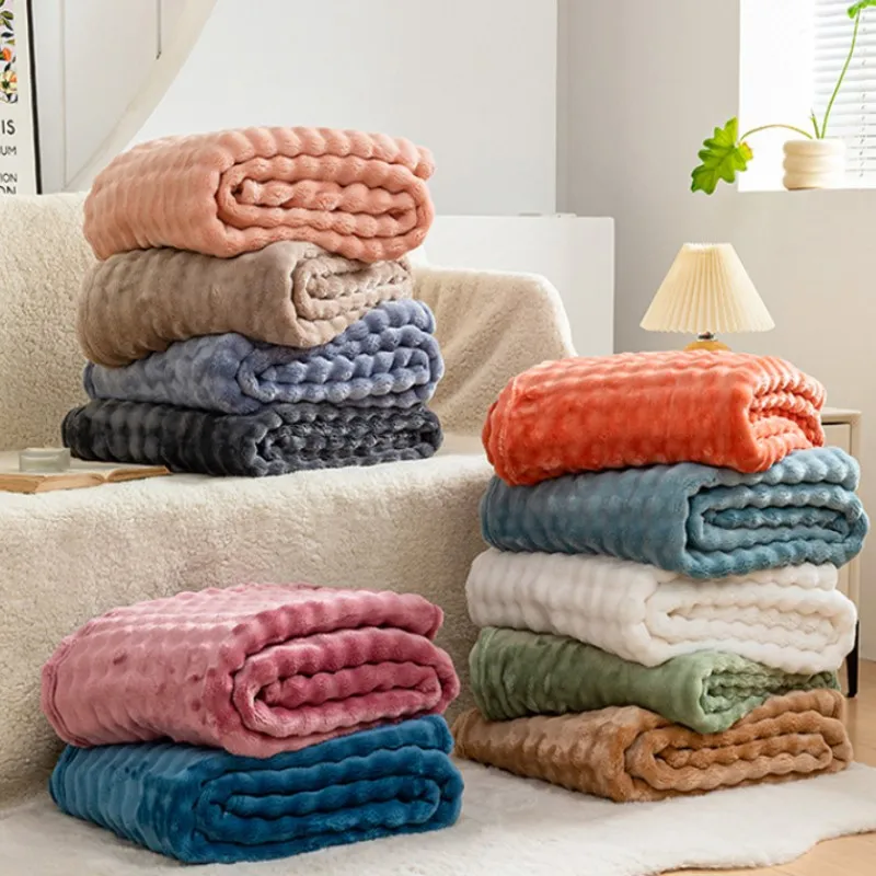 3D Bubble Orange Plush Blanket Soft Warm Cozy Textured Flannel Fleece Couch Throw Gift Plaid - Comfortable Summer Blankets - view 4