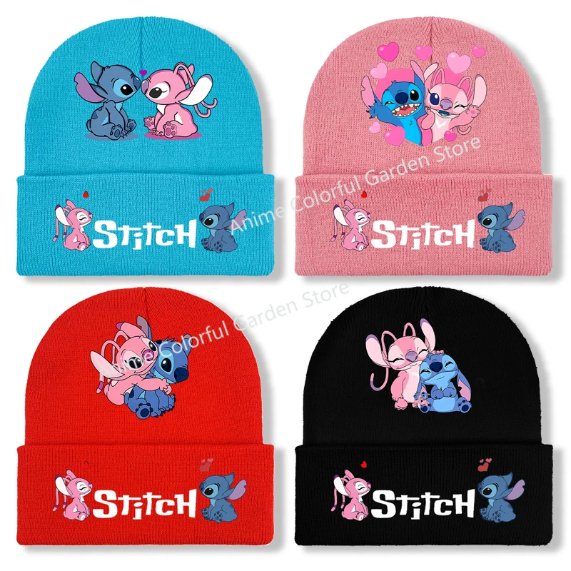 Disney Couple Stitch Knitted Hat for Boys Girls Anime Cartoon Cute Caps Winter Travel Warm Windbreak Knit Cap Best Friends Gifts