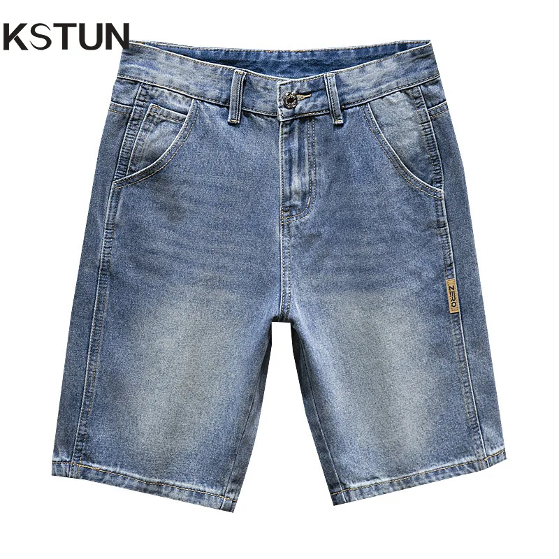 

KSTUN 2025 Summer Short Jeans For Men Denim Shorts Knee Length Pants Loose Straight Cut Men's Shorts Jeans Casual Streetwear