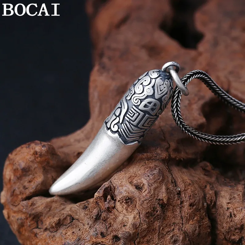 

BOCAI New S925 Silver Jewelry Vintage Fashion Patterned Pattern Wolf Tooth Shaped Pendant Selected Gifts For Men and Women