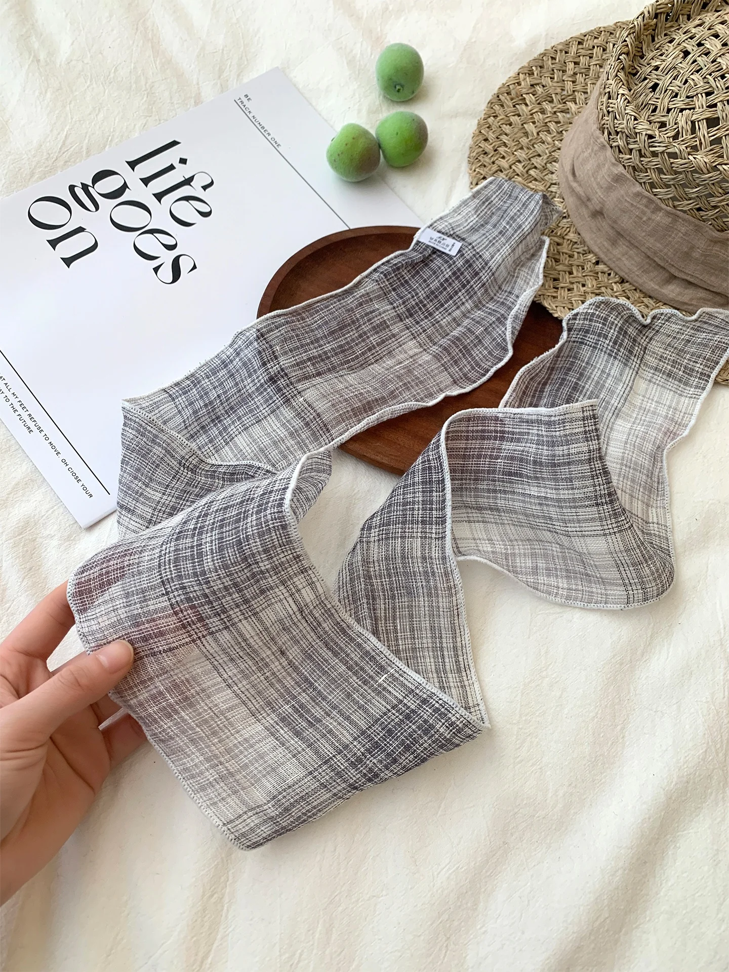 Retro Simple Artistic Stripe Linen Scarf Women's Korean Style Atmosphere Small Bandana Fashion  Neck Decorative Scarf