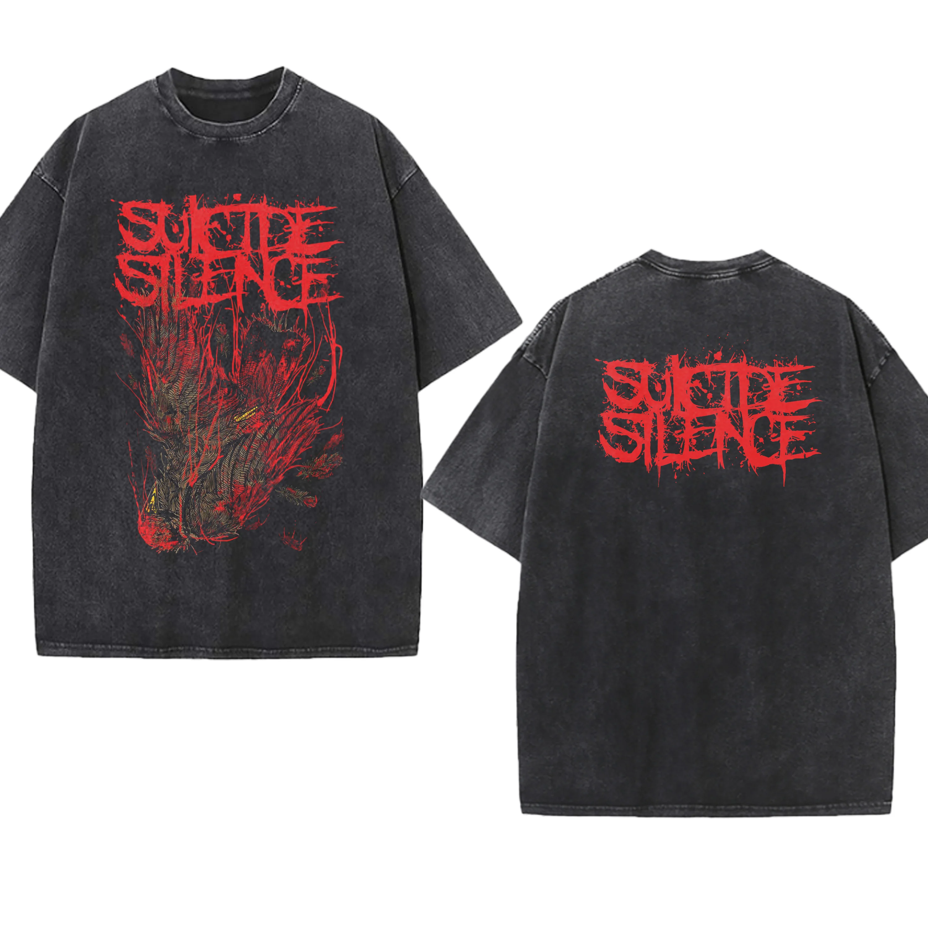 

Рок-группа Стираная футболка Suicide Graphic Silence American Deathcore Rock and Roll Хлопок с круглым вырезом Мужчины Женщины Футболки с коротким рукавом