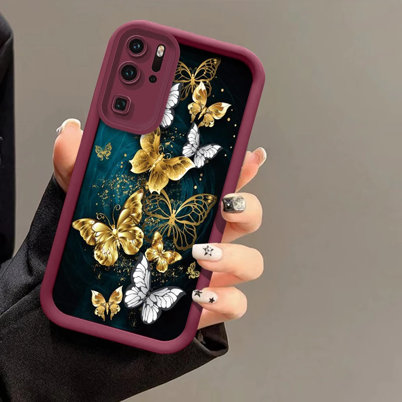 Bright Gold Butterfly Phone Case For Huawei Y9 2019 Y9S Y9 Prime Enjoy 50 Silicone Soft Camera Lens Protection Shockproof Cover