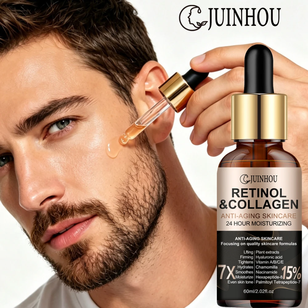 JUINHOU Men Facial Serum Retinol & Collagen Revitalize Skin Reduce Fine Lines Firm Skin Moisturizing Daily Facial Care For Men