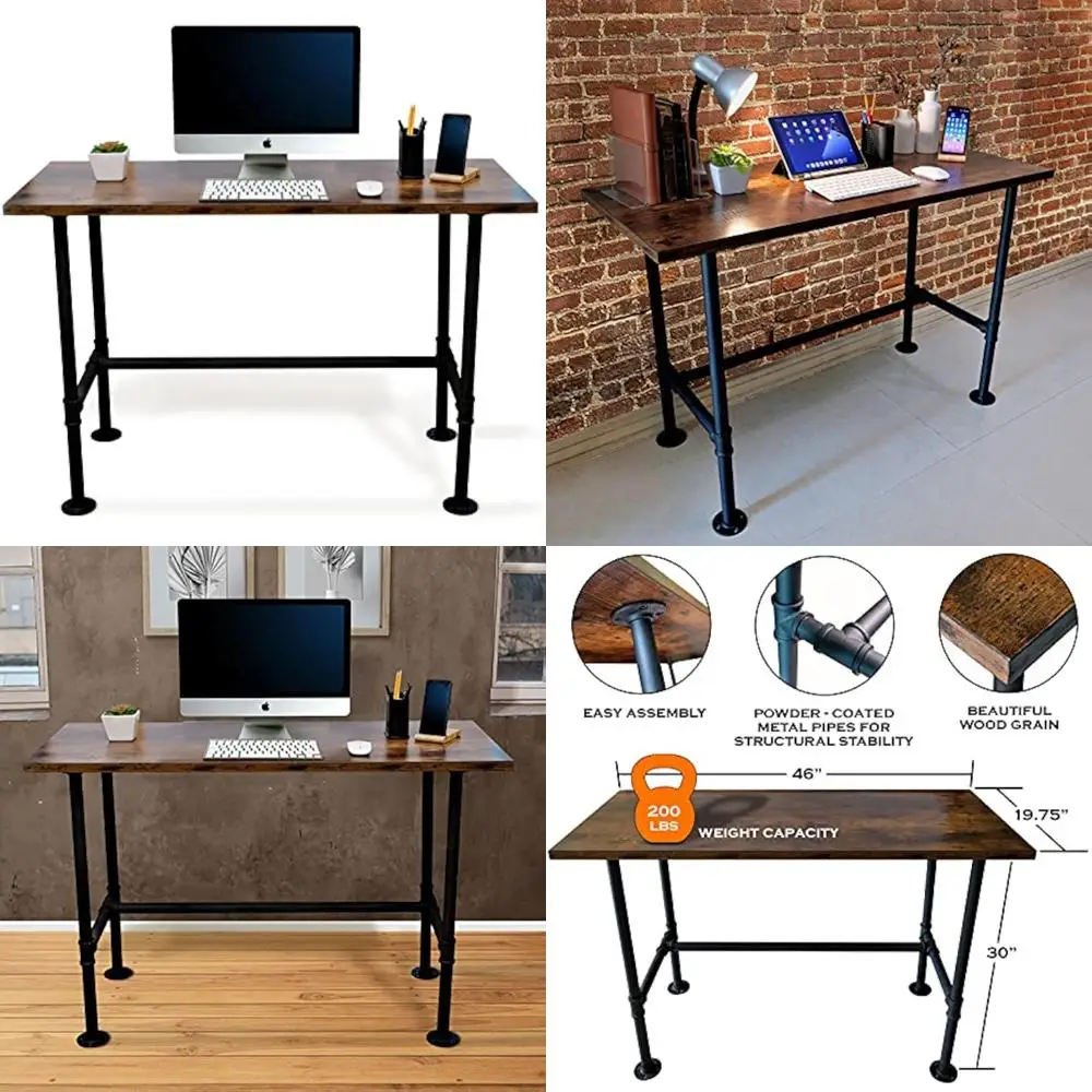 

Rustic Industrial-Style Home Office Desk: Modern Study & Computer Workstation
