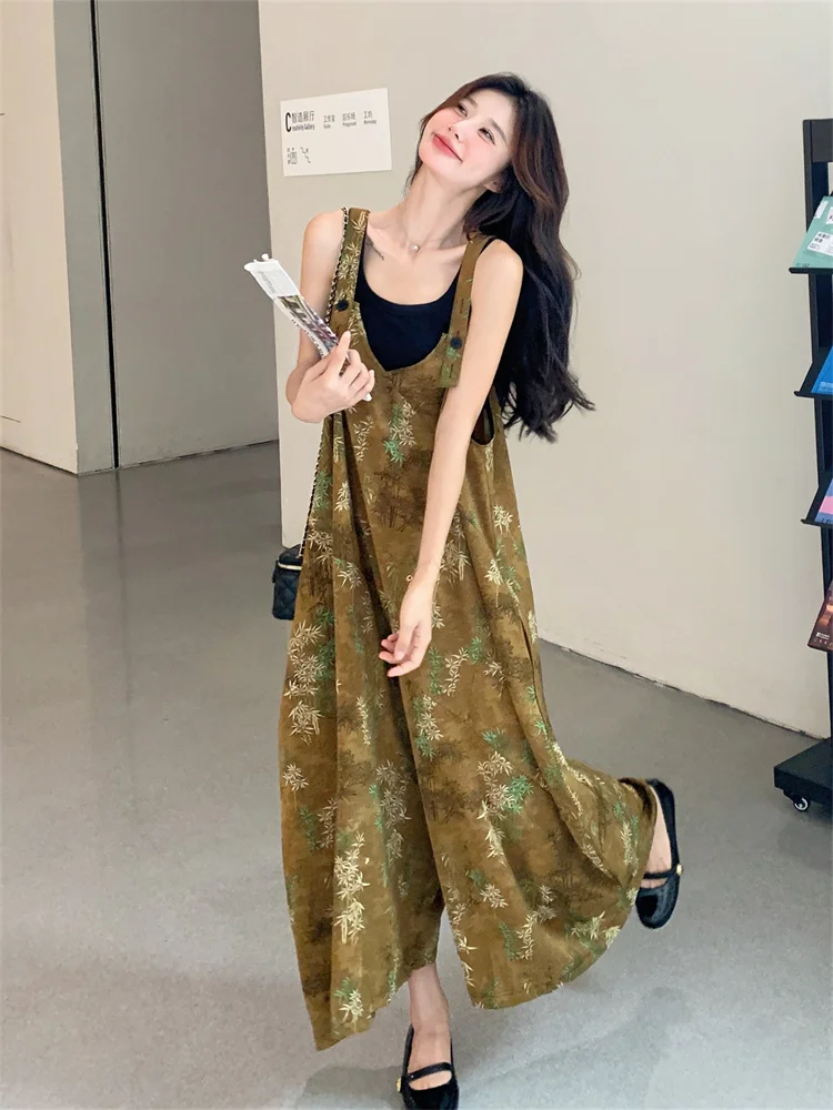 

Floral Print One-Piece Pants High Waist Wide Leg Women's Fashion Street Style Summer Trendy High-End Feelings National Style