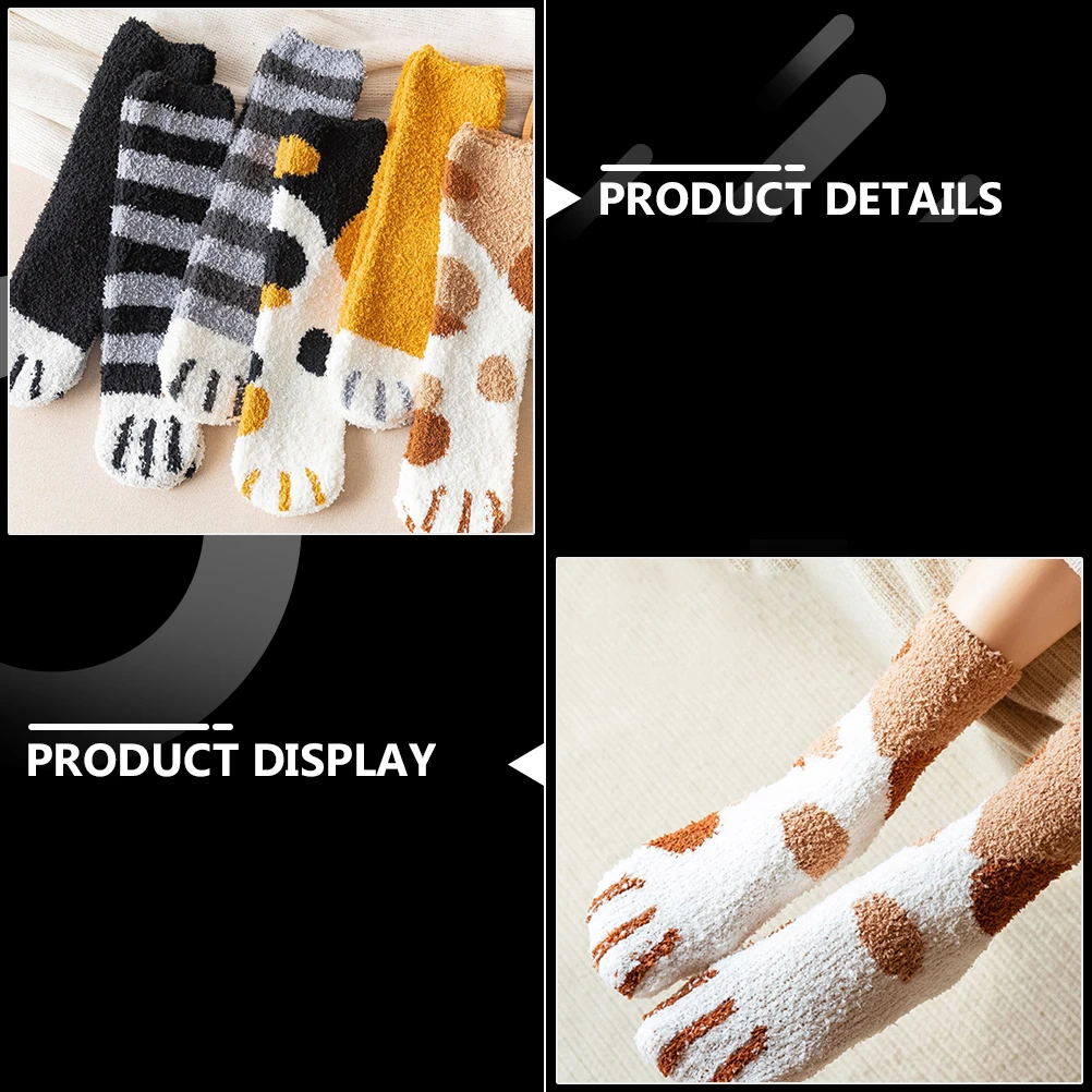 

Cat Claw Floor Socks Warm Cozy Polyester Home Sleeping Socks Lovely Pattern Thicken Reusable Family Stockings