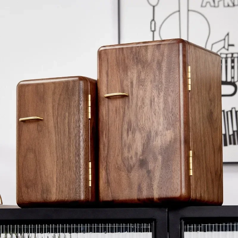 Luxurious Walnut Wood Jewelry Box Multi-Layer High Capacity Storage Organization Dustproof Refrigerator Style， Jewelry Storage