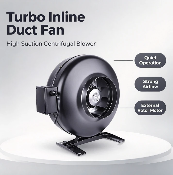 Round Duct Turbo Exhaust Fan Silent Powerful Suction Centrifugal External Rotor Coaxial Ventilation Blower Industrial Extractor