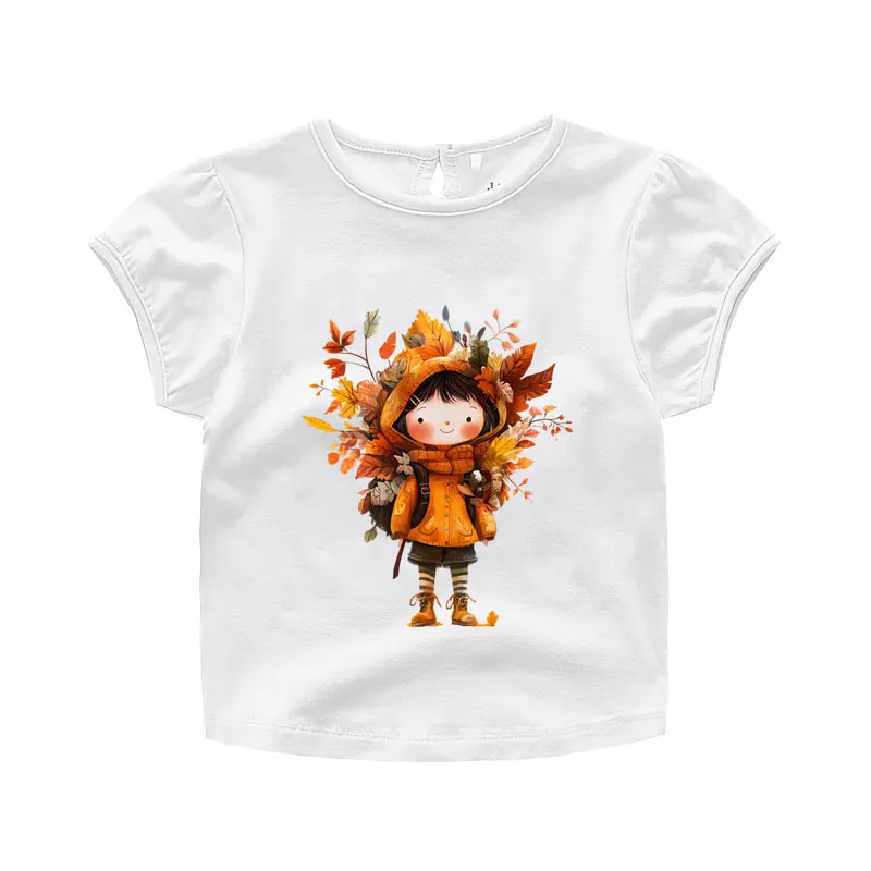 Cartoon Autumn Maple Leaf Iron On DTF Heat Transfer Sticker For Clothes Pinted Vinyl Thermal Washable T-Shirt Decal Girl And Boy