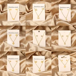 Tiny Love Heart Trendy Necklaces Jewelry Sets For Women Stainless Steel Gold Plated 2 Pieces Pendant Necklaces And Earrings Sets