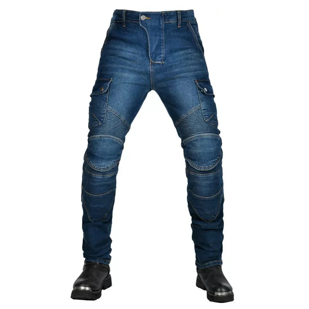 2024New Men Blue Four Seasons Motocross Cycling Pants Belt Protective Gear Motorcycle Trousers Driver's License Test Motos Jeans