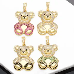 OCESRIO Trendy White Crystal Big Bear Pendant for Necklace Copper Gold Plated Animal DIY Jewelry Making Component pdtb195