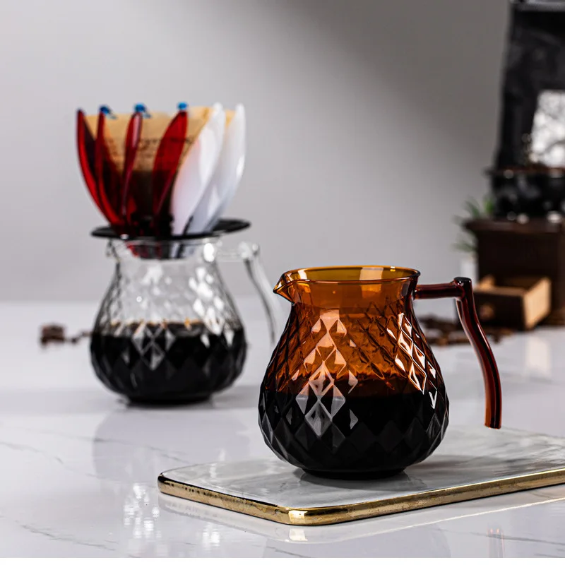 Pour Over Drip Coffee Amber Server Borosilicate Heat Resistant Glass Pot For Home Cafe