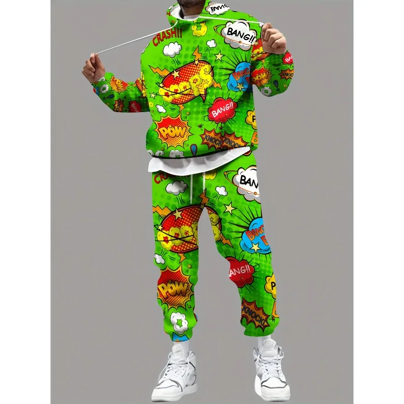 2025 New Trend Anime Pattern 3D Printed Hoodie Sports Pants Set Street Fashion Street Style Enthusiasts