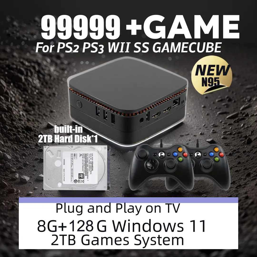 

AK2 N95 Game Box Ultimate Gaming Experience 128G Windows11 2TB Games System with 99999+ Games Support PS2/PS3/WII/SS/GAMECUBE