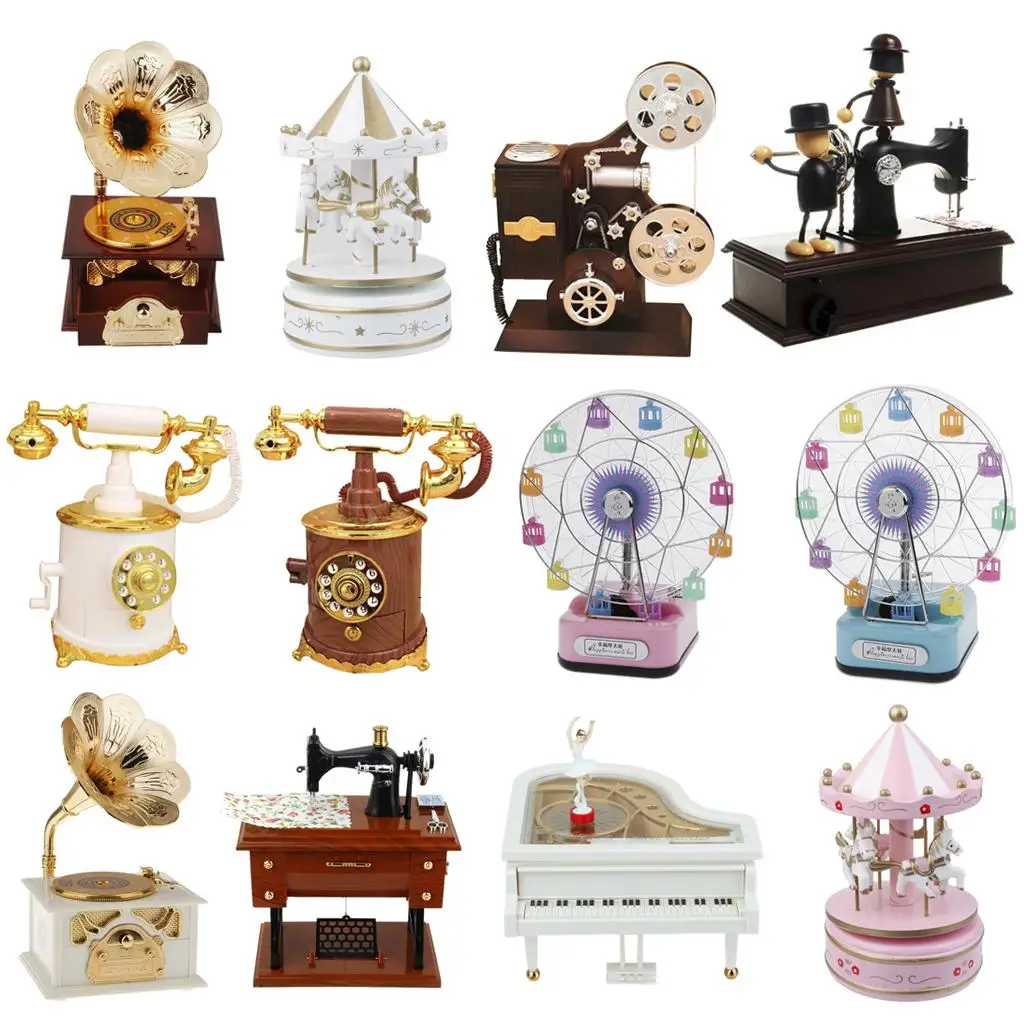 Gramophone Style Mechanical Music Box Jewelry Holder Plastic Decorative Musical Case for Home Studio Decoration