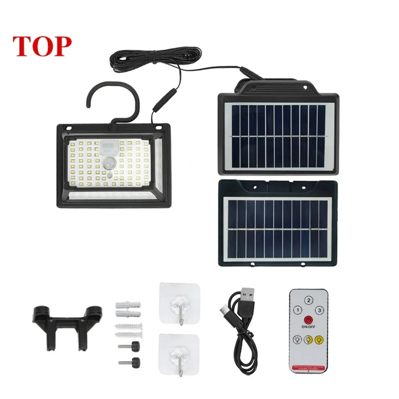 Split-type solar light with remote control，190Super brightLEDLamp Beads，Three-color adjustable light source，USBTwo-way charging，
