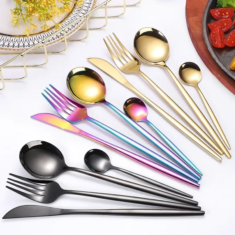 4pcs Golden Cutlery Tableware Stainless Steel Spoon and Fork Set Dining Table Sets Dinnerware Set Utensils Kitchen Accessories