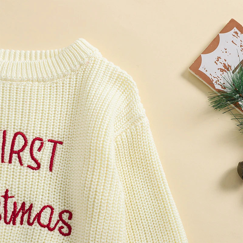 Baby Christmas Sweaters Letter Embroidered Long Sleeve Round Neck Knitted Pullover