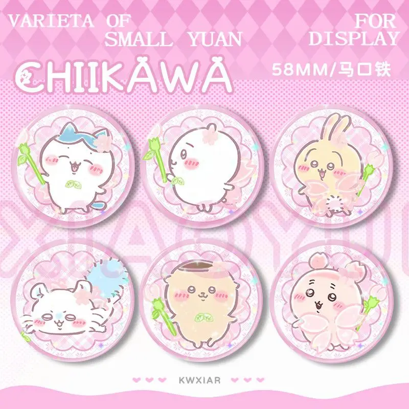 

Милый значок-брошь Kawaii Chiikawa Usagi Hachiware Sakura Angel, 58 мм, аниме-значок из жести, коллекционный, для рюкзака, идеальный подарок