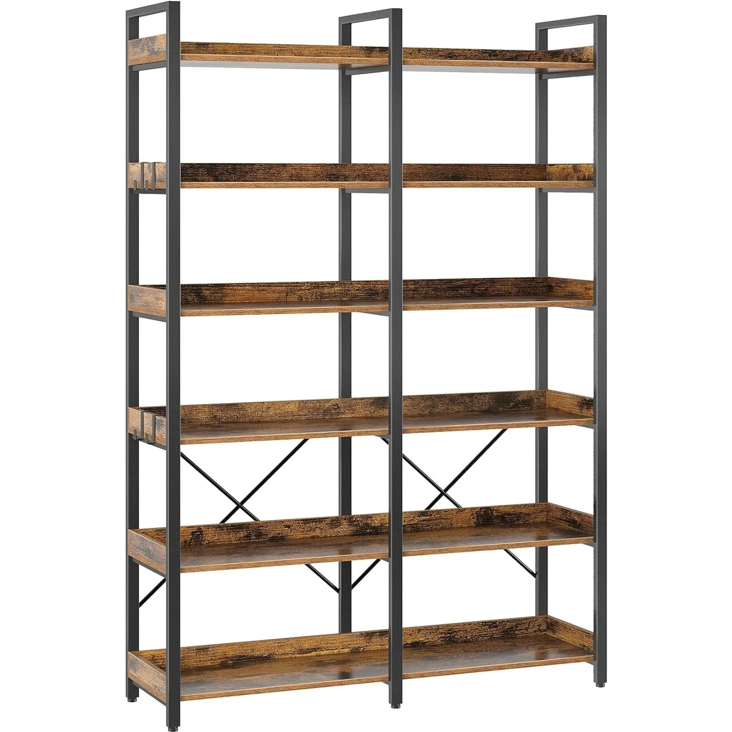 

Seventable Bookshelf 6 Tier with 4 Hooks 69” Industrial Wooden Vintage Storage Rack with Open Rustic Standing Bookshelves