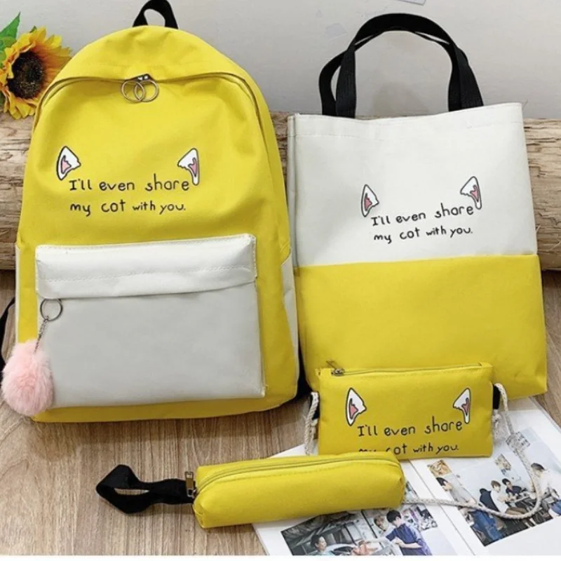 Piece Canvas Schoolbag Set for Girls Children Shoulder Bag New Trend Women Backpack Fashionable Women Backpack