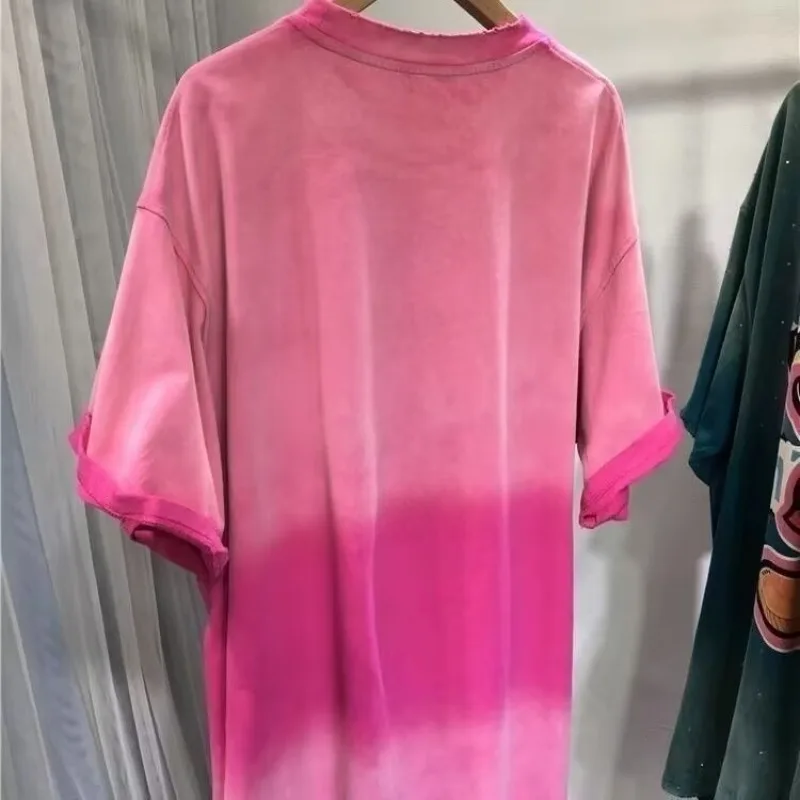 Camiseta de grandes dimensões verão novo dos desenhos animados mickey impressão tie dye gradiente manga curta roupas femininas soltas casuais topo camisetas femininas