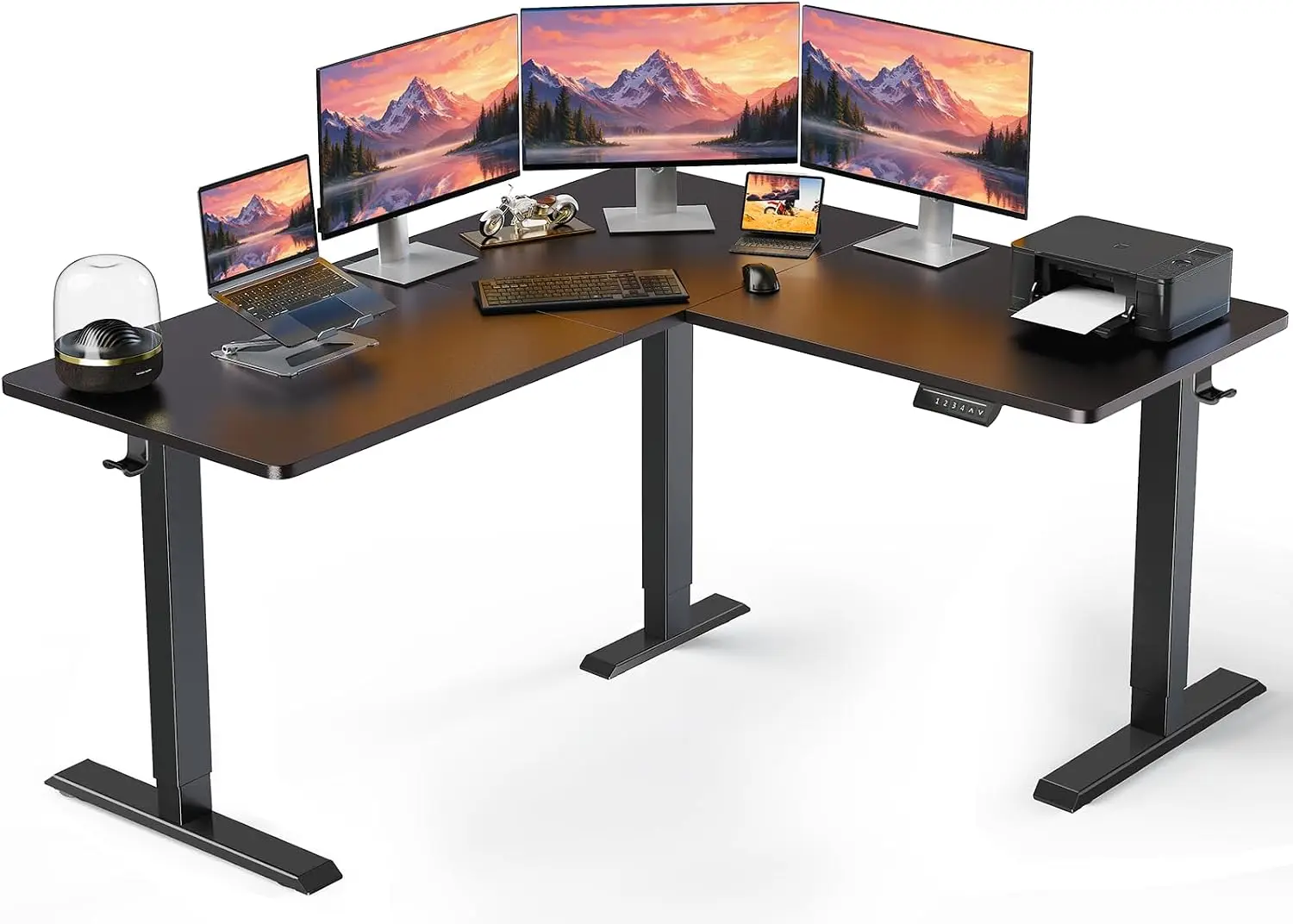 63″ L Shaped Standing Desk Electric Adjustable Height, Black | Left & Right Interchangeable Installation, 4 Memory Presets, One-