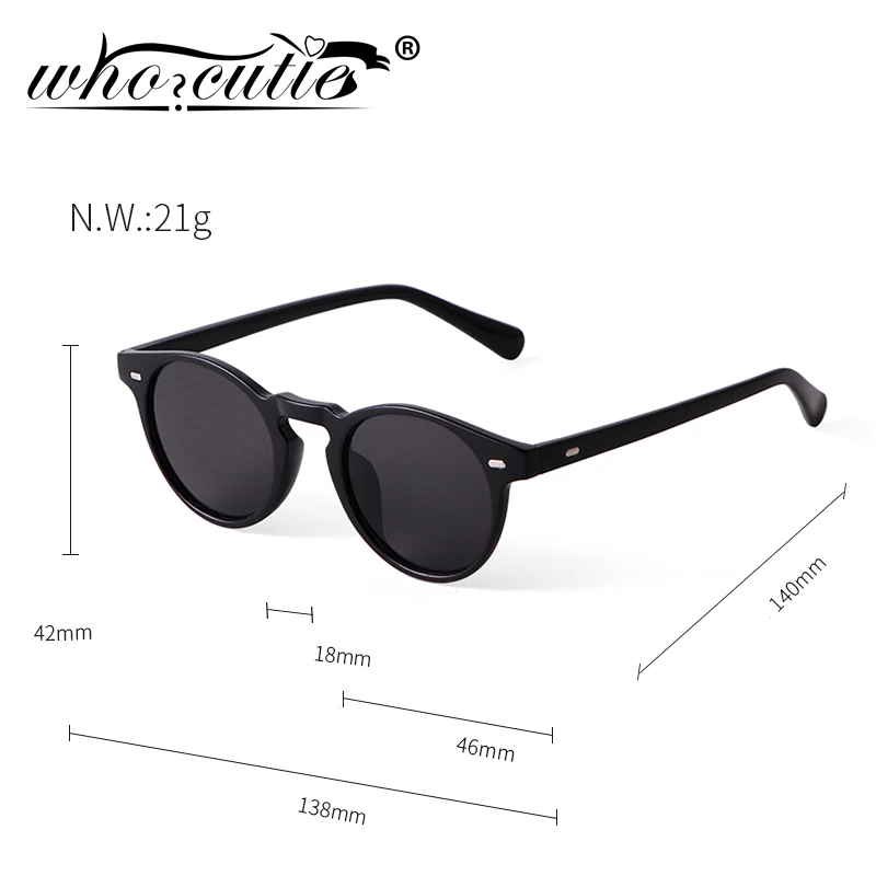 WHO CUTIE Fashion Vintage Round Sunglasses Men Women Brand Design Rivet Frame Purple Lens Retro Circle Sun Glasses Shades S292