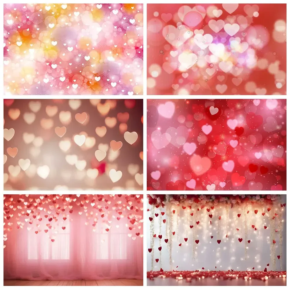 MOON.QG 2025 Valentine's Day Backdrop 14-Feb Shimmer Glitter Heart Wall Background Photography Girls Birthday Party Decorations