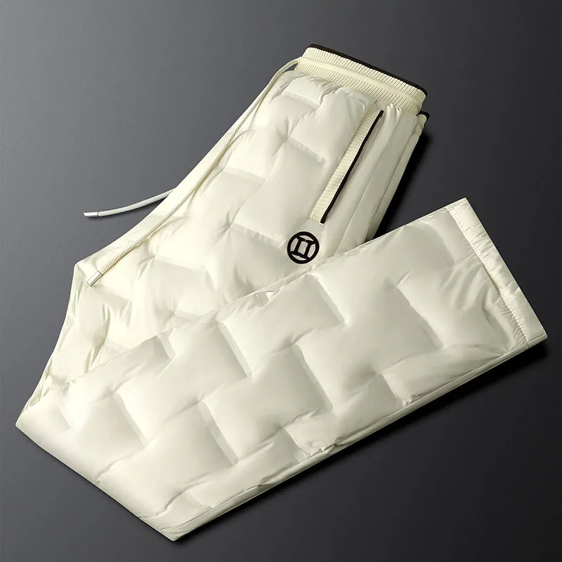 

Light luxury high-end 90 white duck down down pants men's winter straight slim warm casual pants apricot color