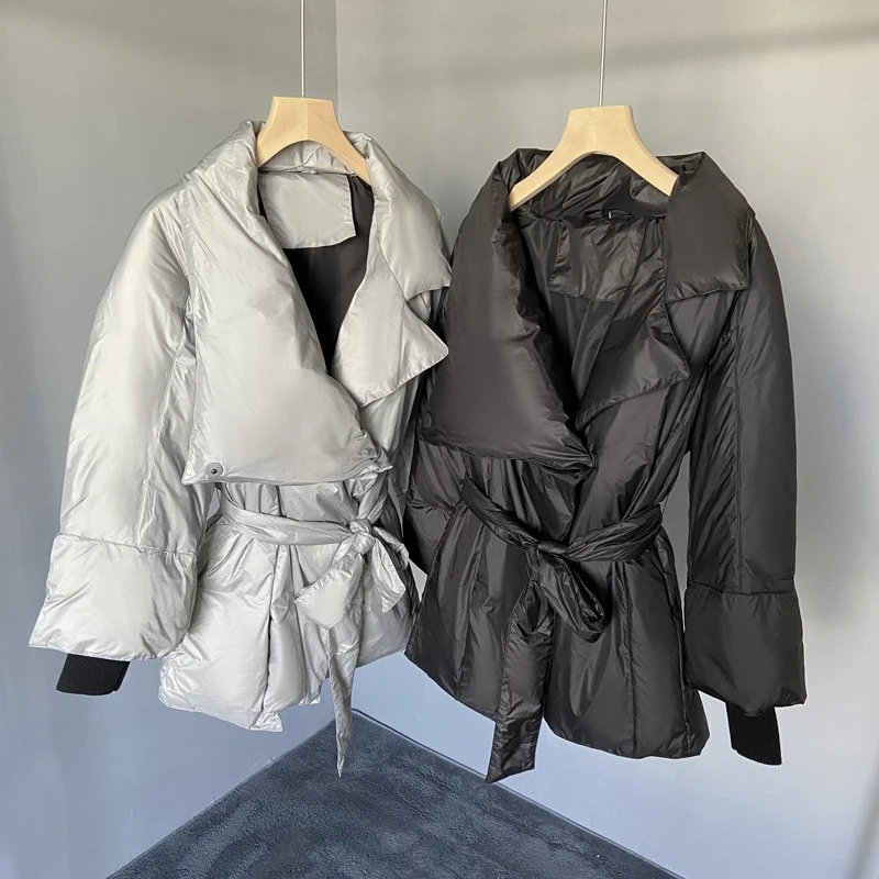 Piumino da donna invernale 2025 Giacca ampia con cinturino per pendolari