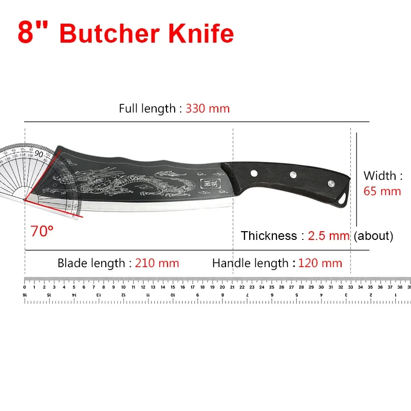 8 inch Chinese Kitchen Knife Stainless Steel Meat Cleaver Chopping Knife Chef Butcher Knife Handmade Slicing Cooking Cutter Tool