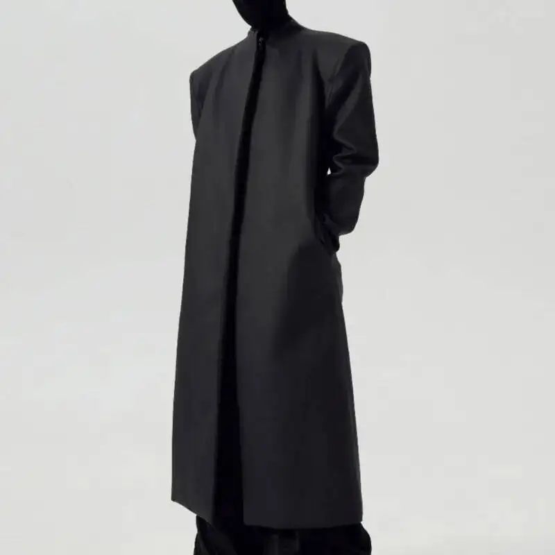 WVGA 秋冬新男性の潮ハイストリートマットコーティングされたデザインダークウェアロングトレンチコートニッチシックカジュアルウインドブレーカー W8645