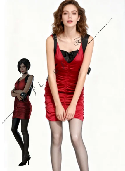 레지던트 이블 4 리메이크 에이다 웡 게임 코스프레 의상 레드 드레스 액세서리 완비 코믹콘 할로윈 의상
