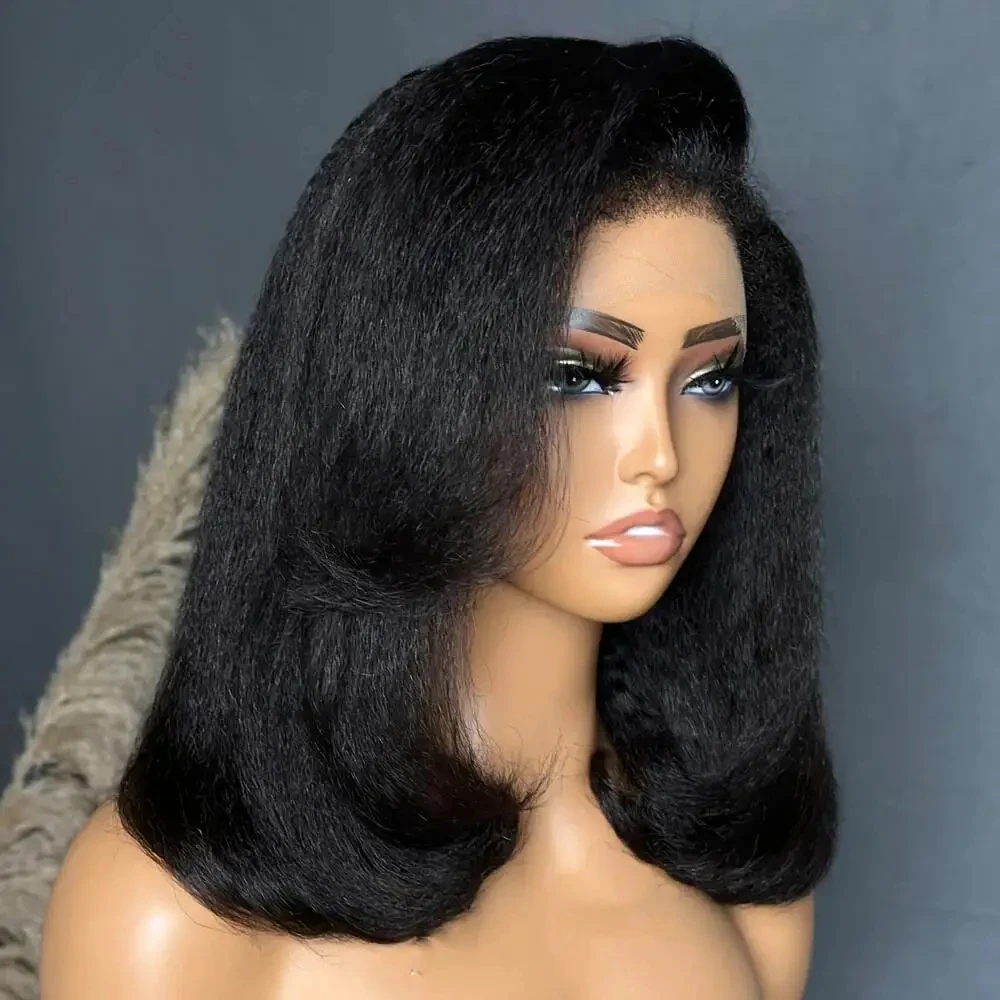 Wig Depan Renda Kepadatan 180 Tanpa Lem Lembut Gelombang Lurus Keriting Hitam Alami Panjang 26 Inci untuk Wanita dengan Rambut Bayi Dipetik Setiap Hari