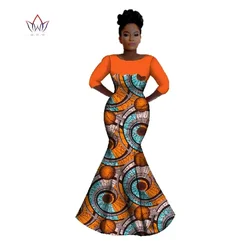 Bintarealwax Bazin Riche African Wax Print Dress Long Maxi Dresses Dashiki Plus Size 6XL Africa Style Odzież dla kobiet WY342