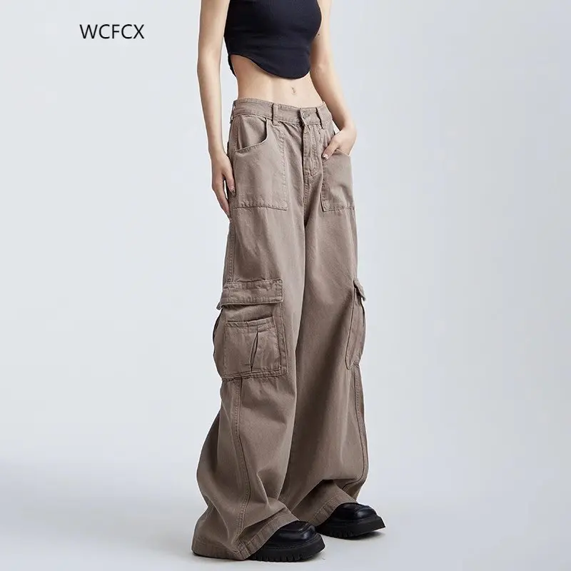 WCFCX STUDIO Straight Leg Jeans Woman High Waist Baggy Jeans Y2K Clothes Streetwear Cargo Pants Jeans Wide Sweatpants