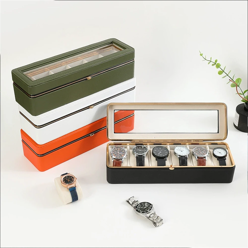 6 Slots Watch Box Organizer With Velvet Lining – Waterproof Dustproof Anti-Fall Display Case for Men Women