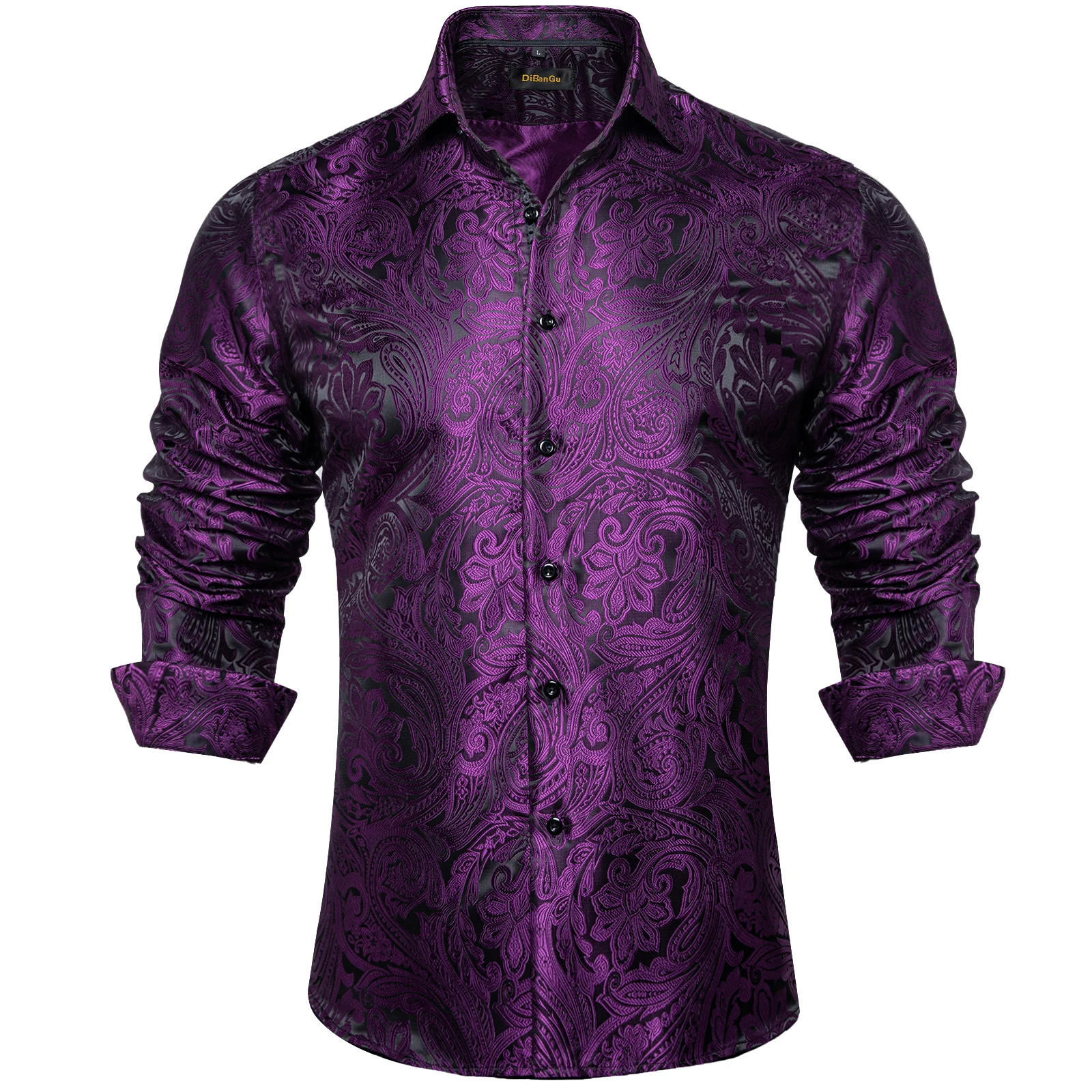 NONE Luxuriöse lila Paisley-Seidenhemden für Herren, lange Ärmel, Designer-Smoking, Hochzeits-Party-Hemd für Männer, DiBanGu 4