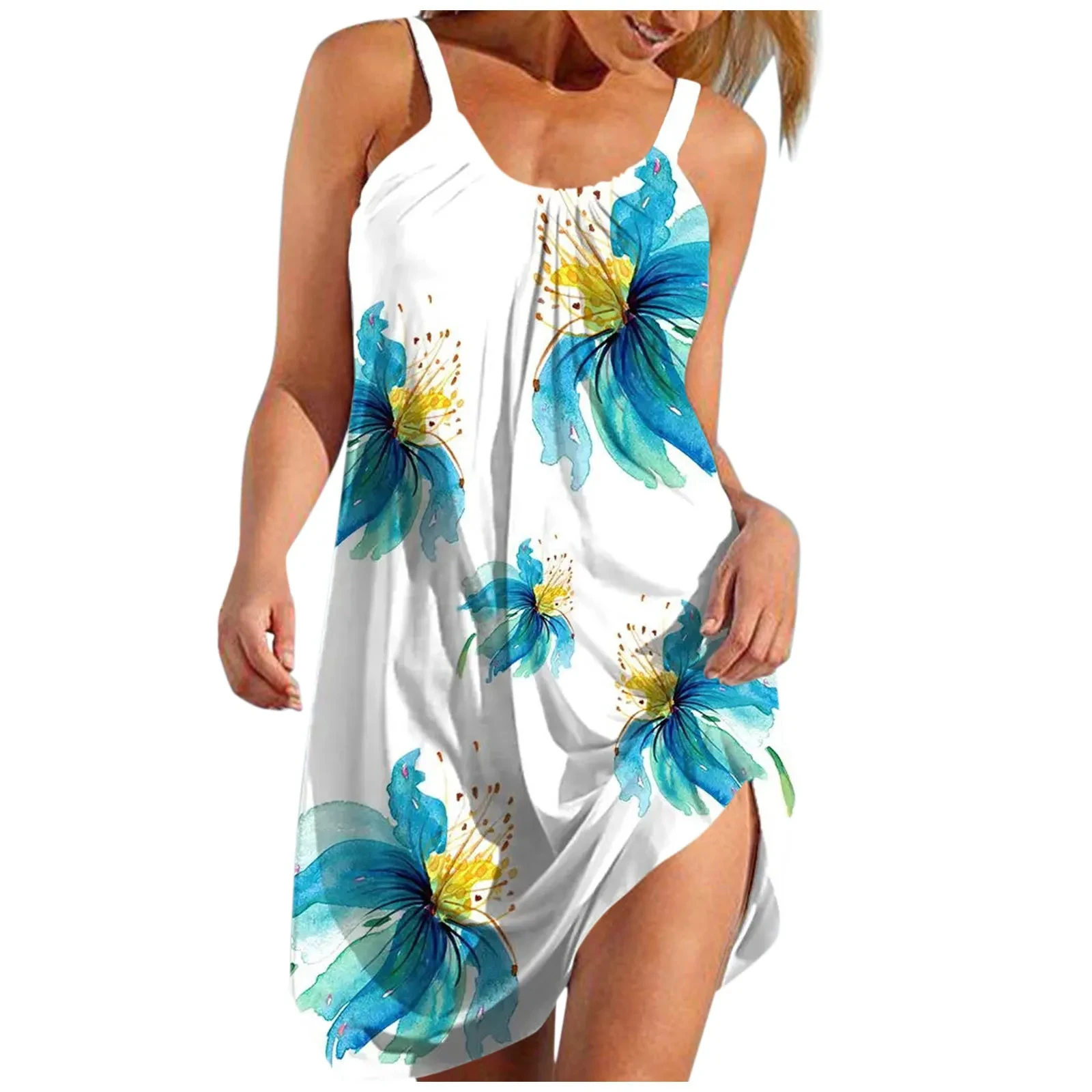 

Summer New 3D Colorful Flower Print Sexy Strap Sleeveless Beach Dress Women's Dress Hawaiian Flower Tank Top Women's Pajamas