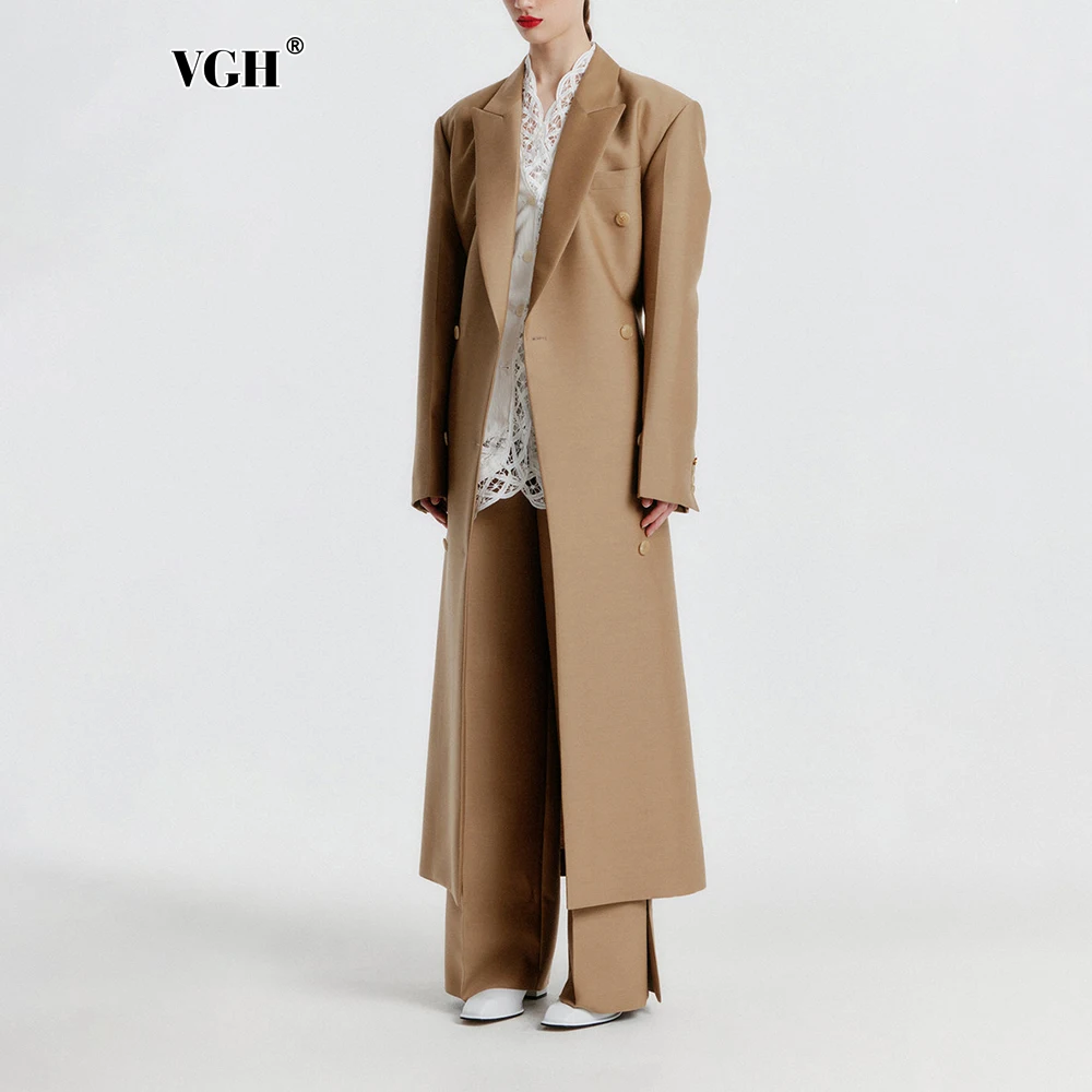 

VGH Minimalist Straight Loose Trench For Women Notched Collar Long Sleeve Patchwork Double Breasted Elegant Coats Female Style