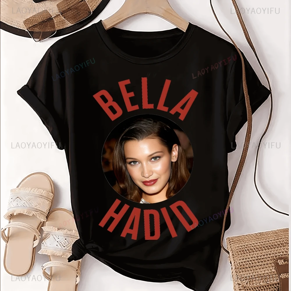 Fashion Vintage Bella Sexy Beauty Hadid Model Printed T-shirt Top Trend Harajuku Short Sleeve Unisex Shirt Pattern Large T-shirt