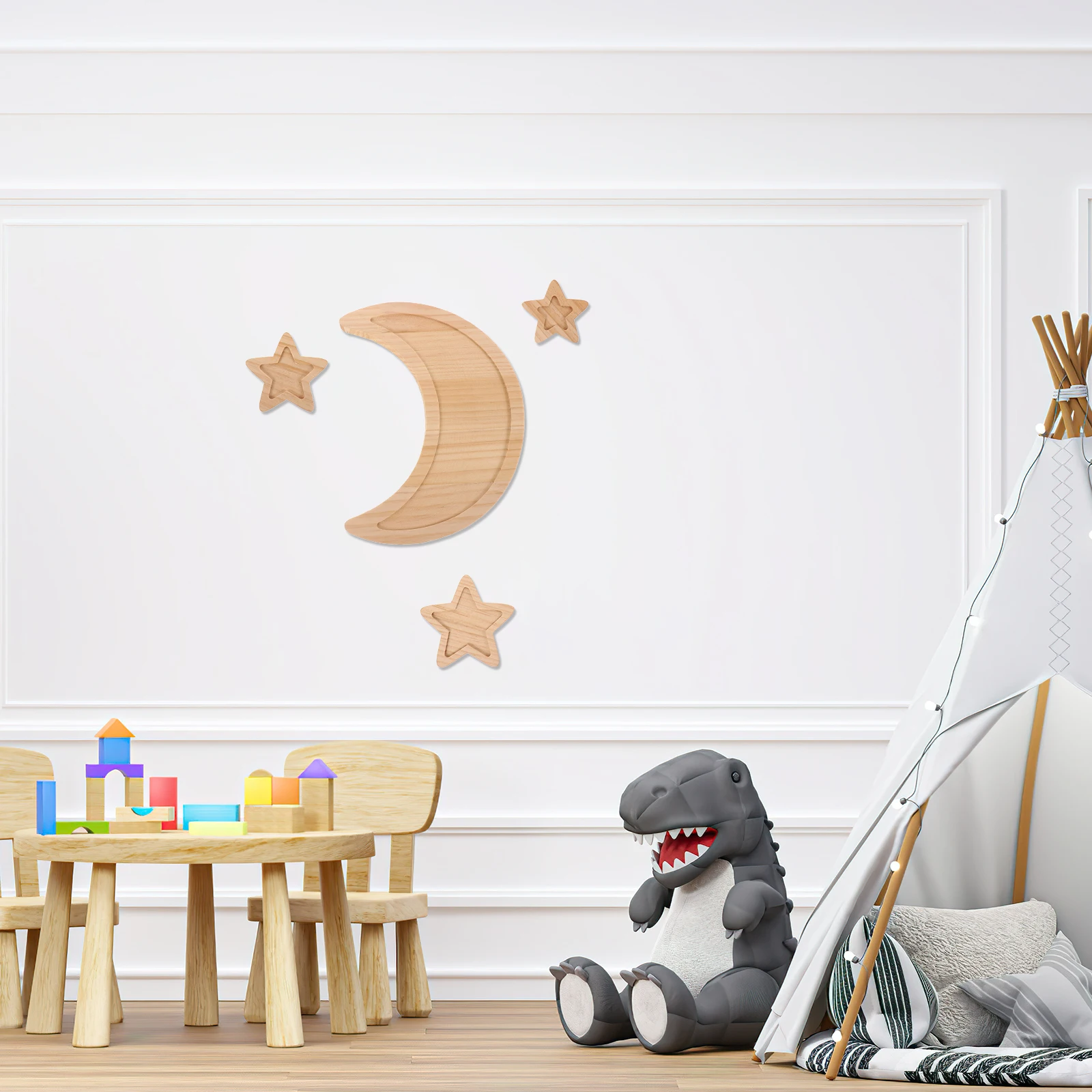 

4Pcs Moon Star Wooden Boho Nursery Decor Art Hangings Baby Shower Wall Decoration Nursery Wall Art Boho Wedding Decor