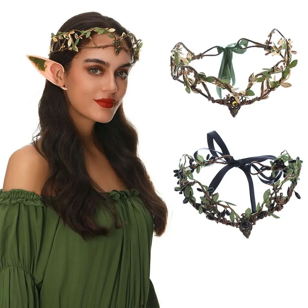 Gothic Fairy Black Green Antler Crown Wedding Party Halloween Cosplay Ren Faire Costume Photos Forest Headpiece for Women