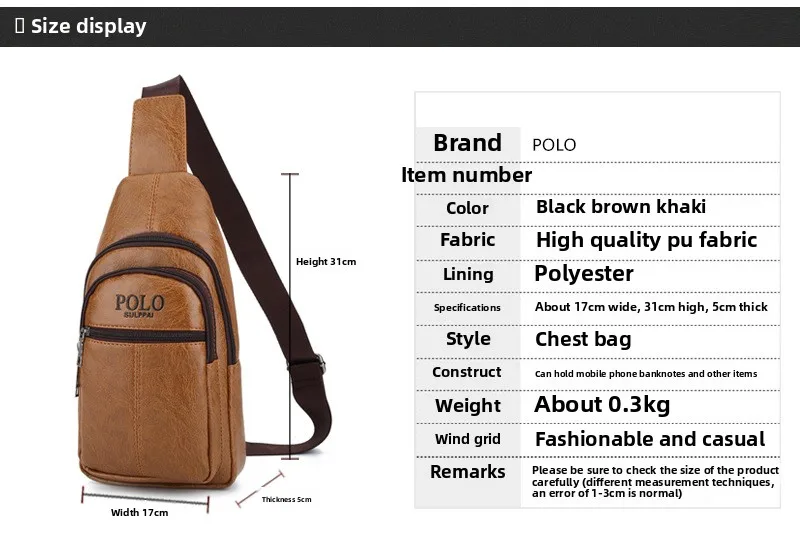 New Men's Shoulder Bag, Men's Bag, Casual Crossbody Bag, POLO Vertical Business Document Men's Bag Bags