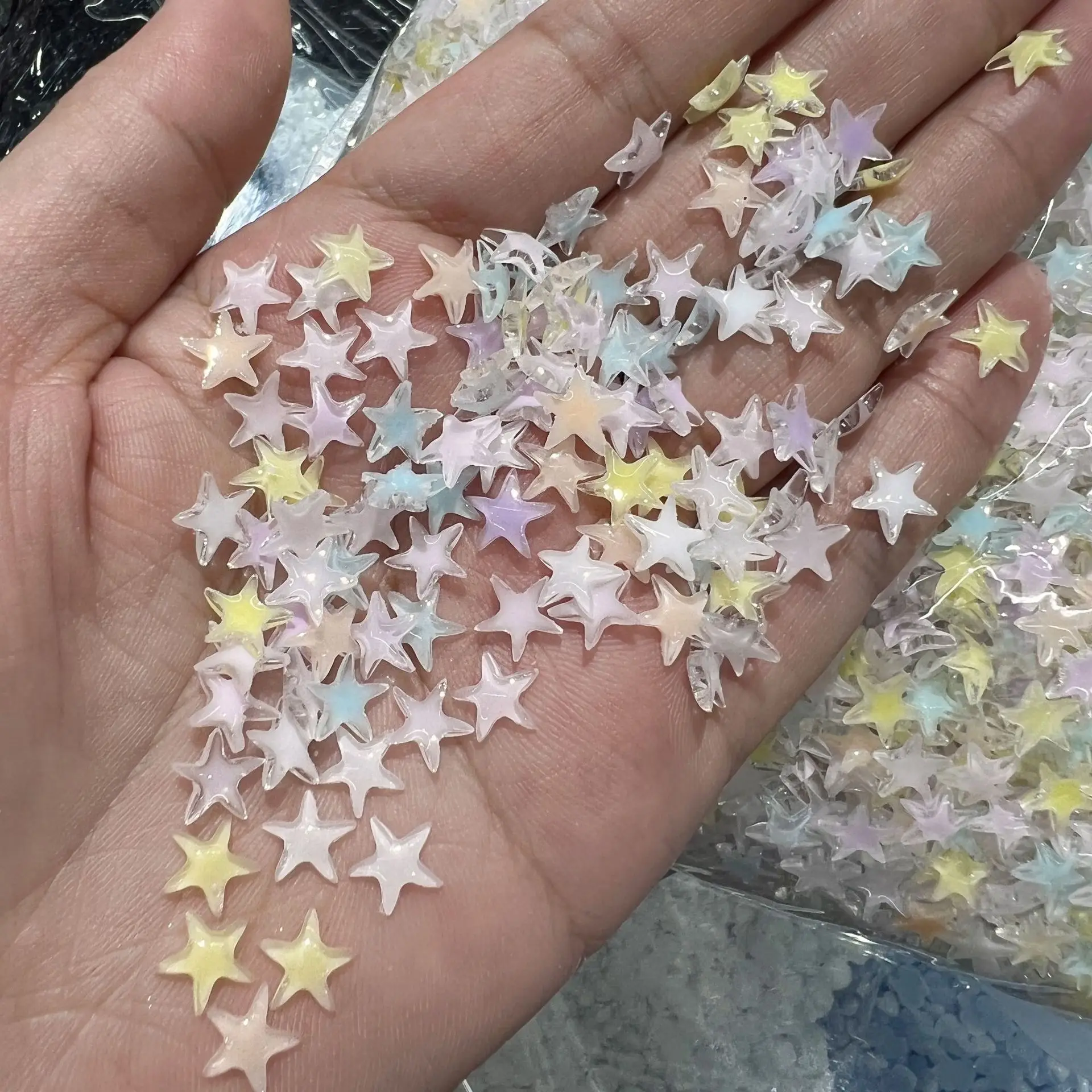 100pcs Ice Transparent Pentagram Nail Art Charms Resin 3D Shiny Stars Nail Art Rhinestone Flatback Gems DIY Nail Accessories