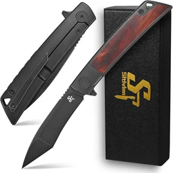 Sitivien ST777 Folding Knife,Handmade M390 Black Stonewashed Steel Blade,Titanium & Carbon Fiber Handle Outdoor EDC Tool Knife